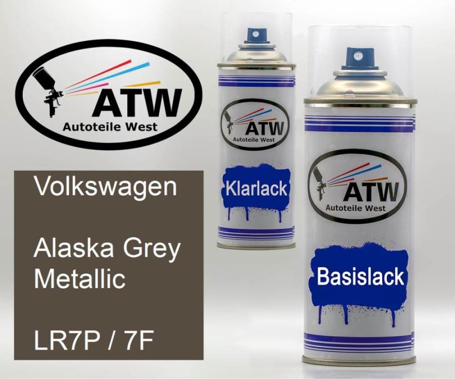 Volkswagen, Alaska Grey Metallic, LR7P / 7F: 400ml Sprühdose + 400ml Klarlack - Set, von ATW Autoteile West.